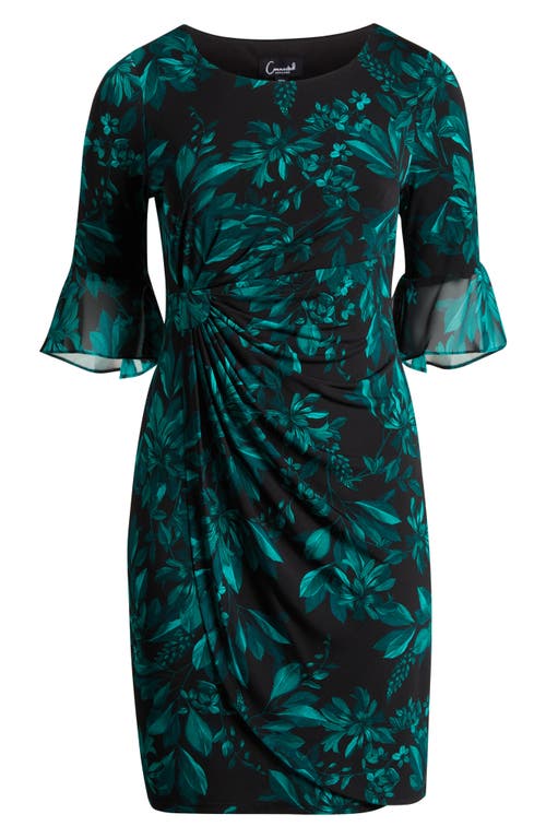 Connected Apparel Bell Sleeve Faux Wrap Dress In Green