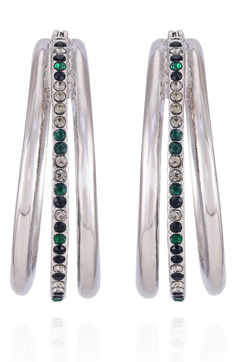 Vince Camuto Crystal Triple Row Hoop Earrings, Alternate, color, Silver Tone