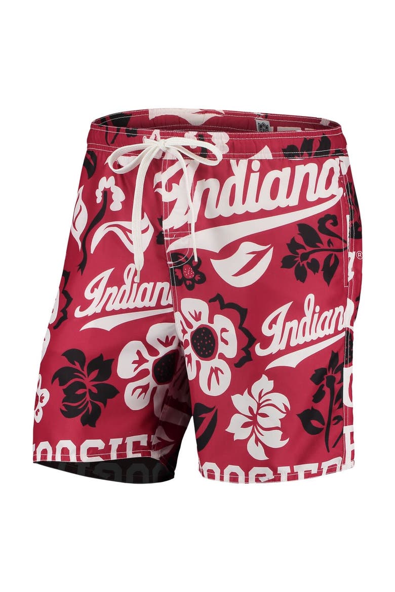 Men's Wes & Willy Crimson Indiana Hoosiers Floral Volley Logo Swim Trunks, Alternate, color, Crimson