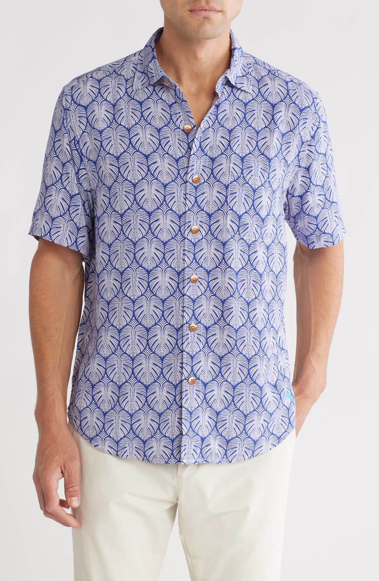 Tommy Bahama Veracruz Cay Palm Frond Print Short Sleeve Button-Up Shirt, Main, color, Co Craze