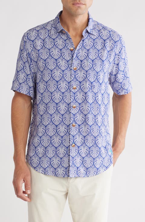 Veracruz Cay Palm Frond Print Short Sleeve Button-Up Shirt