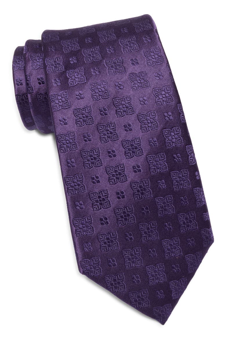 Medallion Jacquard Silk Tie, Main, color, PURPLE