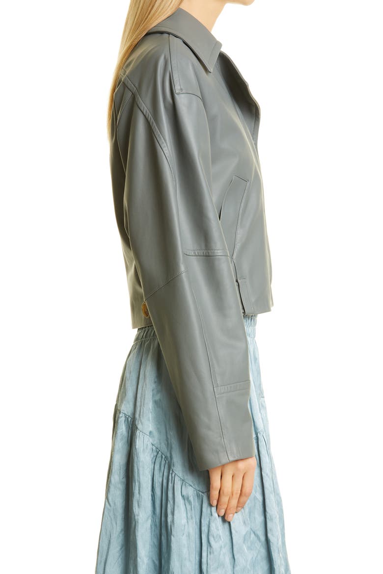 Asymmetric Crop Leather Jacket, Alternate, color, SEA STONE