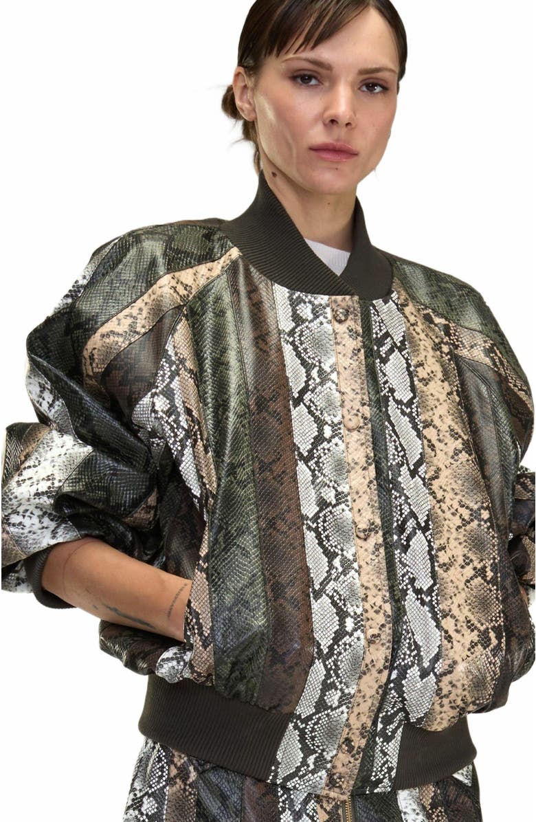 Cynthia Rowley Snake-Embossed Vegan Leather Bomber Jacket, Alternate, color, 