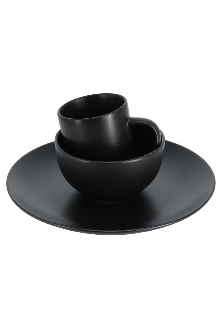 Everyday Plus 12 Piece Round Stoneware Dinnerware Set, Alternate, color, Black