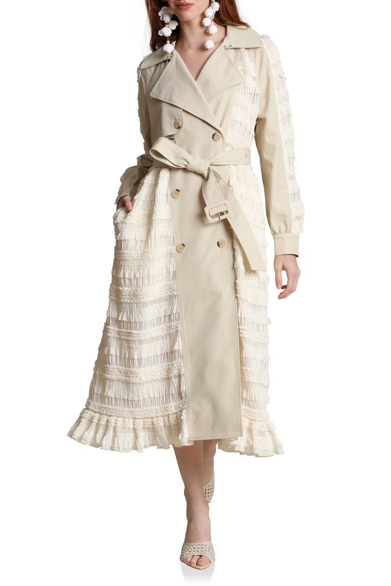Mixed Media Trench Coat, Main, color, BONE MULTI