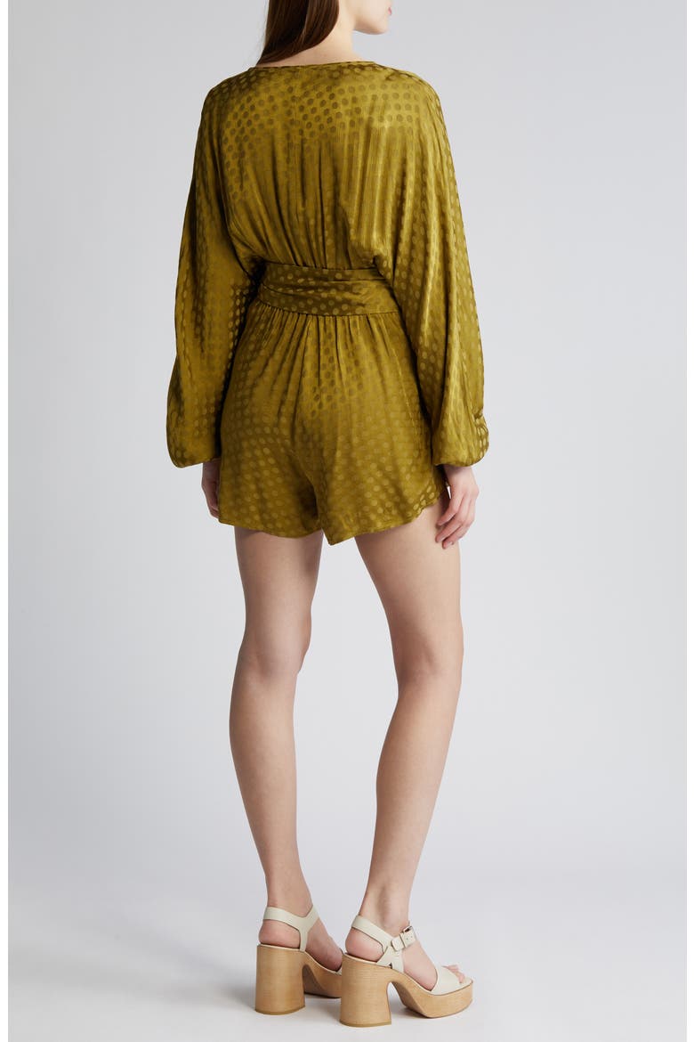 Jacquard Polka Dot Long Sleeve Romper, Alternate, color, OLIVE EYES