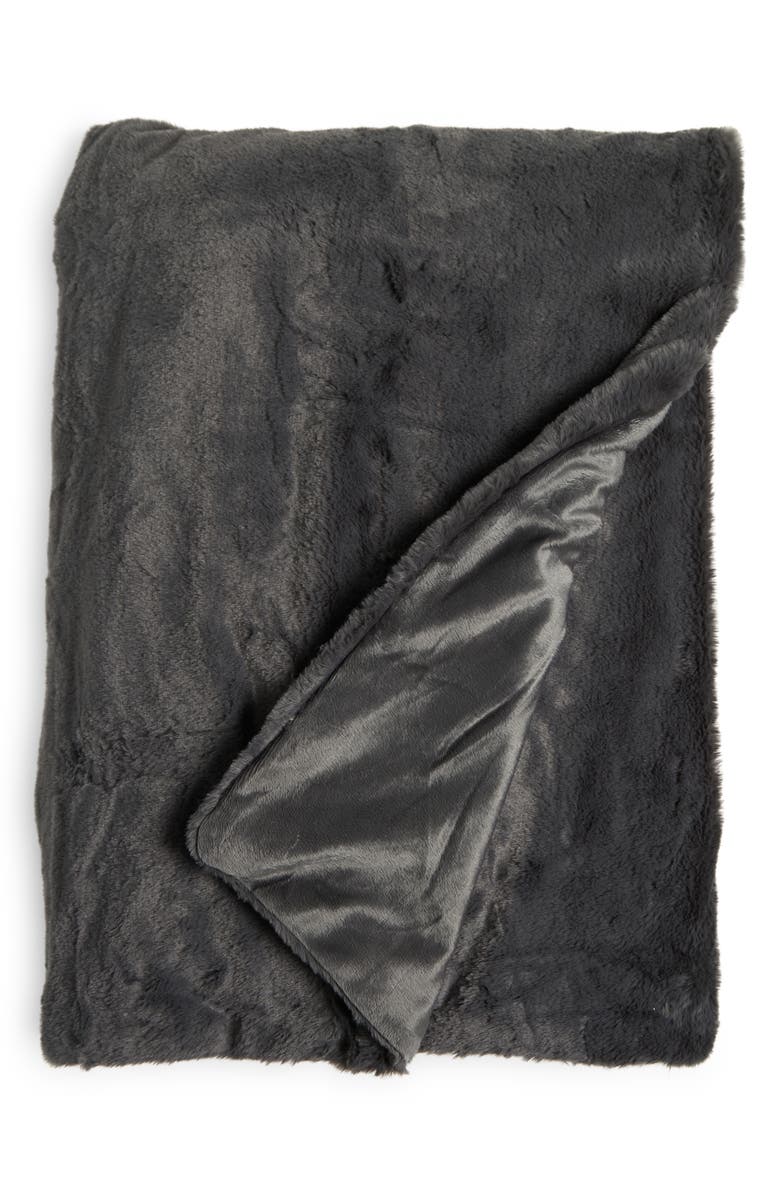 NORTHPOINT Reversible Faux Fur Throw Blanket, Main, color, 