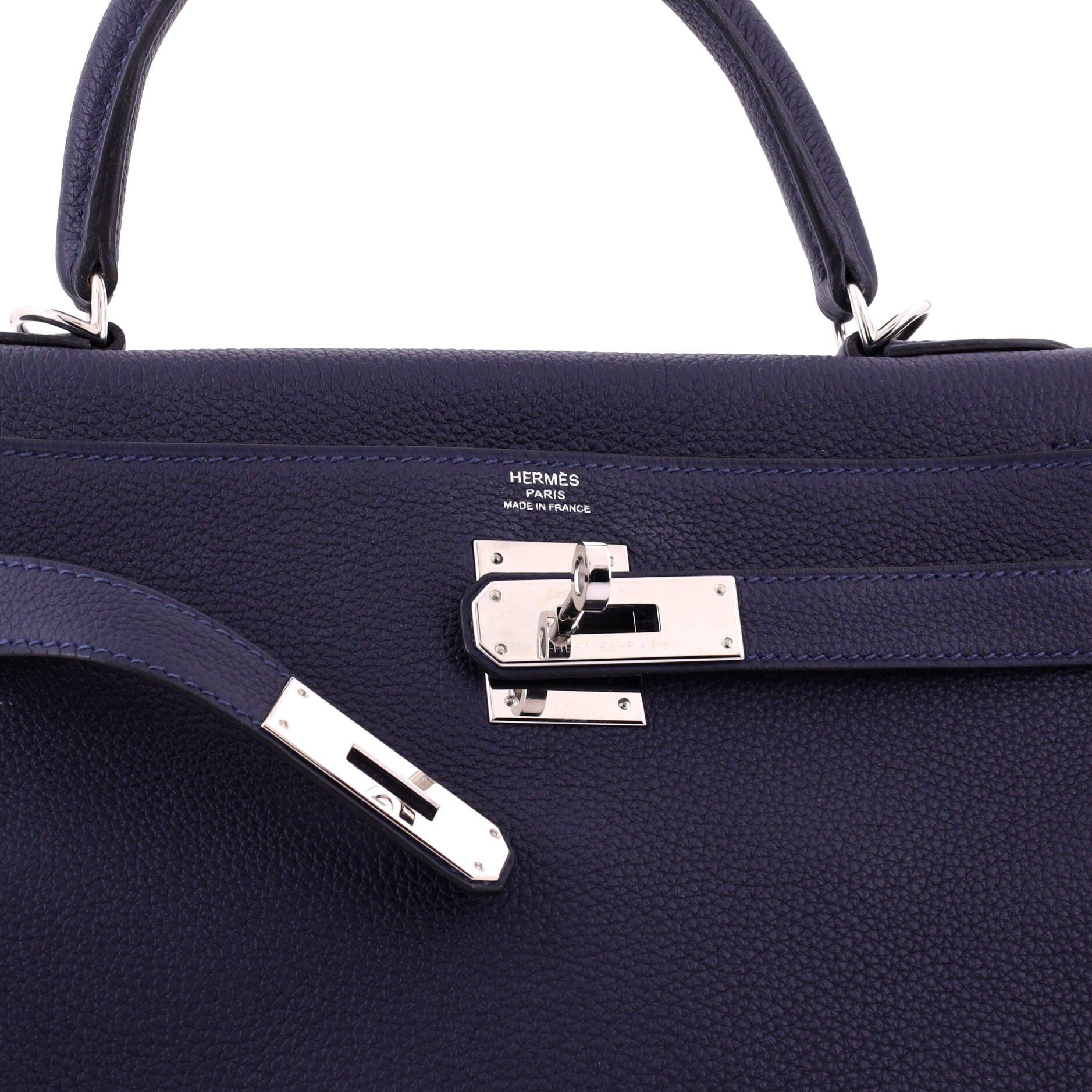 Pre-Owned Hermes Kelly Handbag Blue Togo with Palladium Hardware 28, Alternate, color, Bleu Nuit