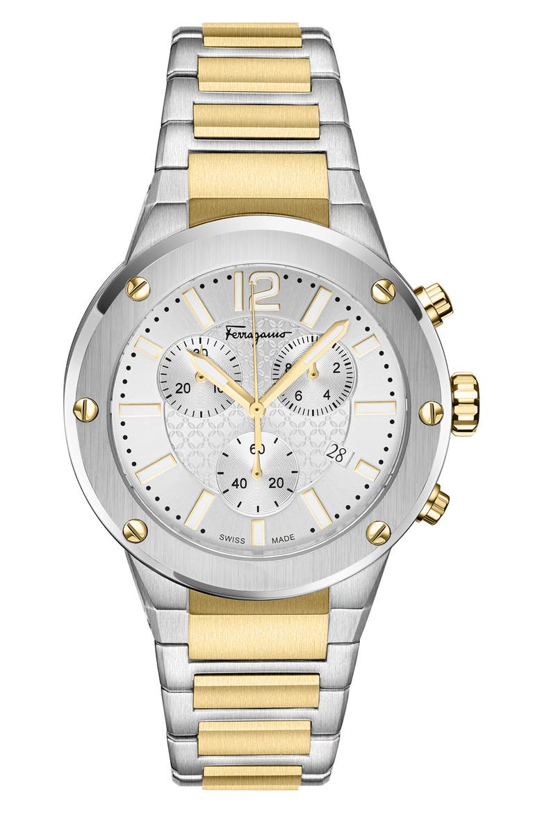 F-80 Two-Tone Bracelet Strap Chronograph Watch, 42mm, Main, color, TWO TONE