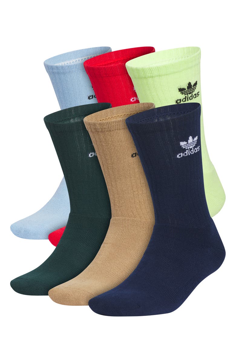 adidas Assorted 3-Pack Trefoil Performance Crew Socks, Main, color, Ash Blue/ Scarlet/ Green Ivy