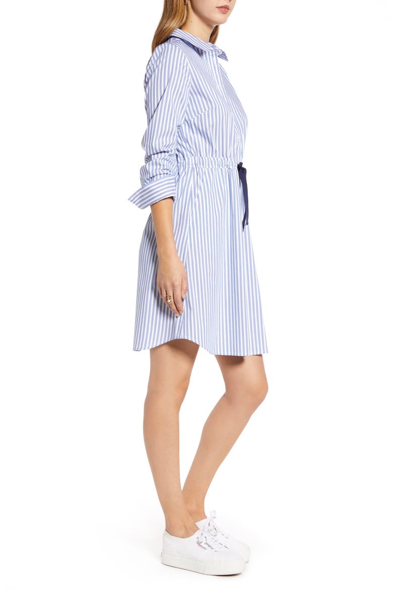 Cinched Waist Long Sleeve Shirtdress, Alternate, color, WHITE-BLUE ROPE STRIPE