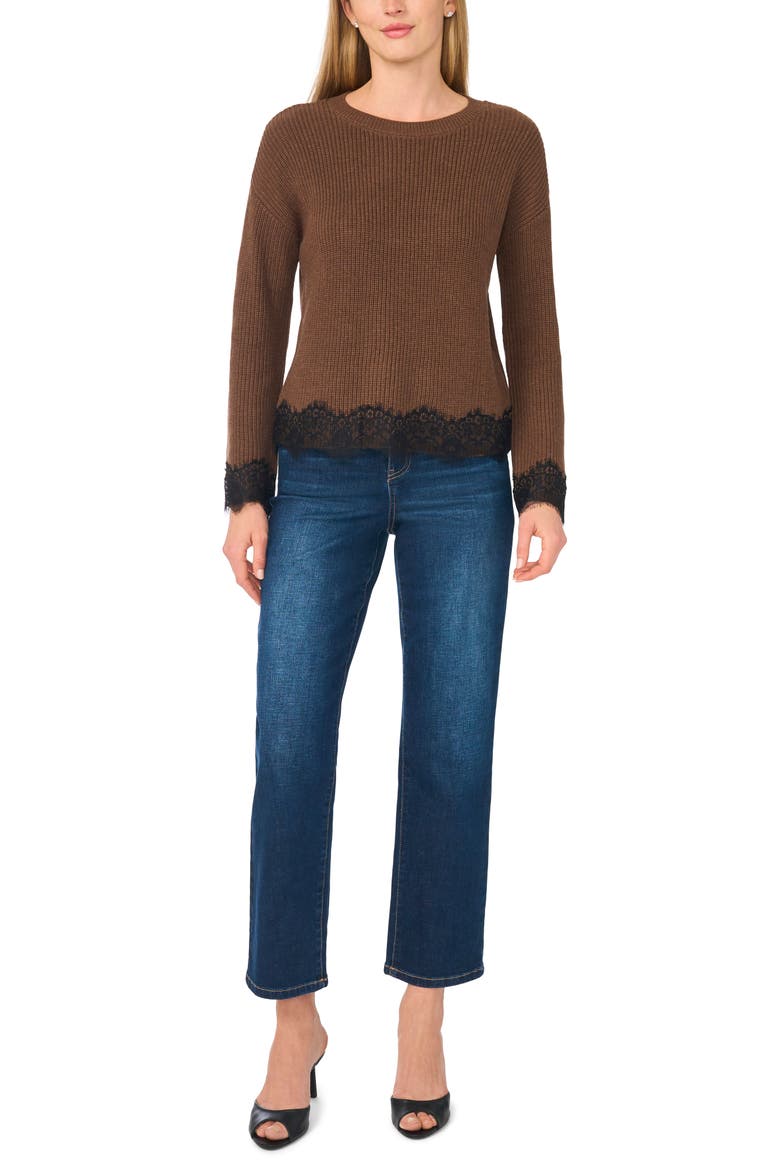 Lace Trim Sweater, Alternate, color, CHOCOLATE MALT