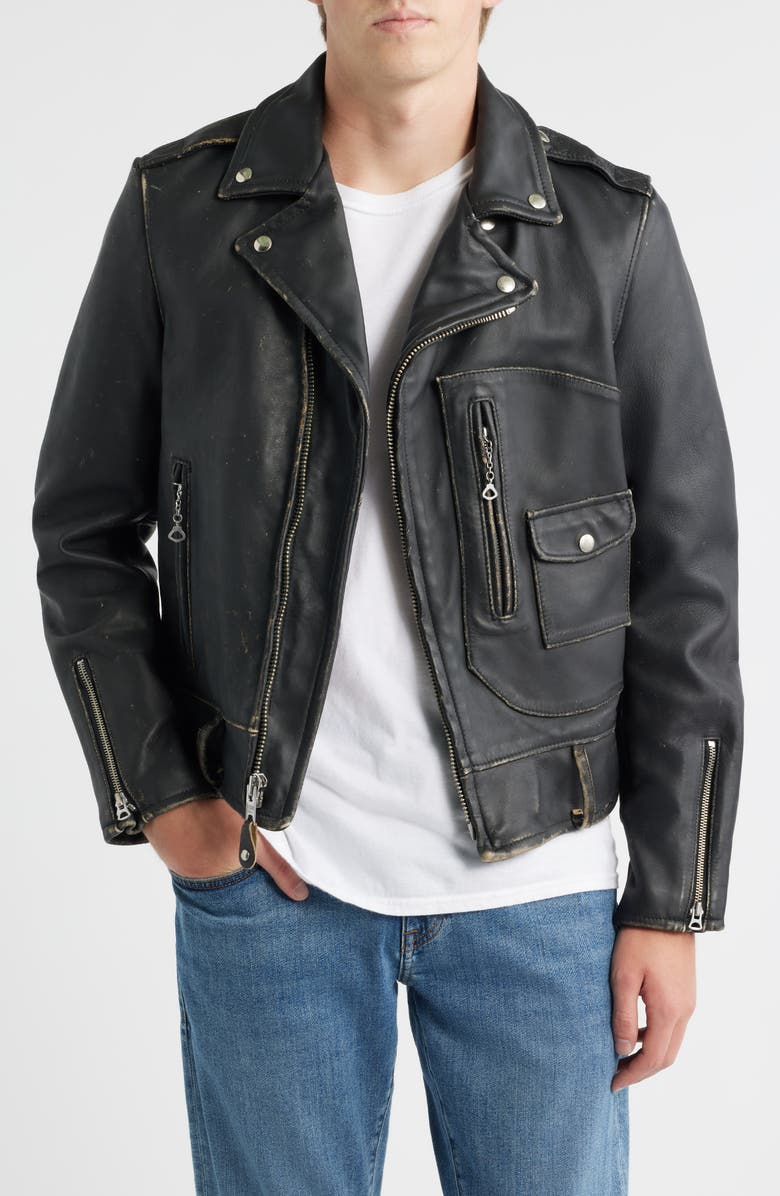 Schott NYC Perfecto Vandals Leather Biker Jacket, Main, color, Black