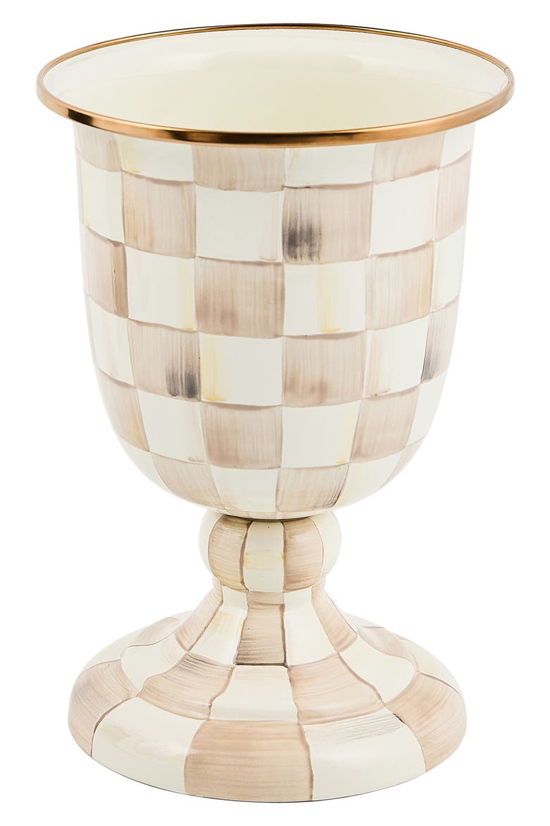 Mocha Check Pedestal Vase, Main, color, BEIGE/WHITE
