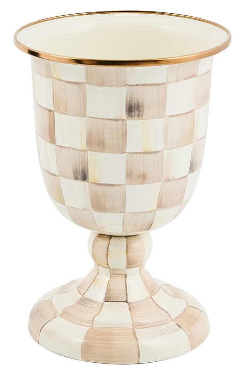 Mocha Check Pedestal Vase