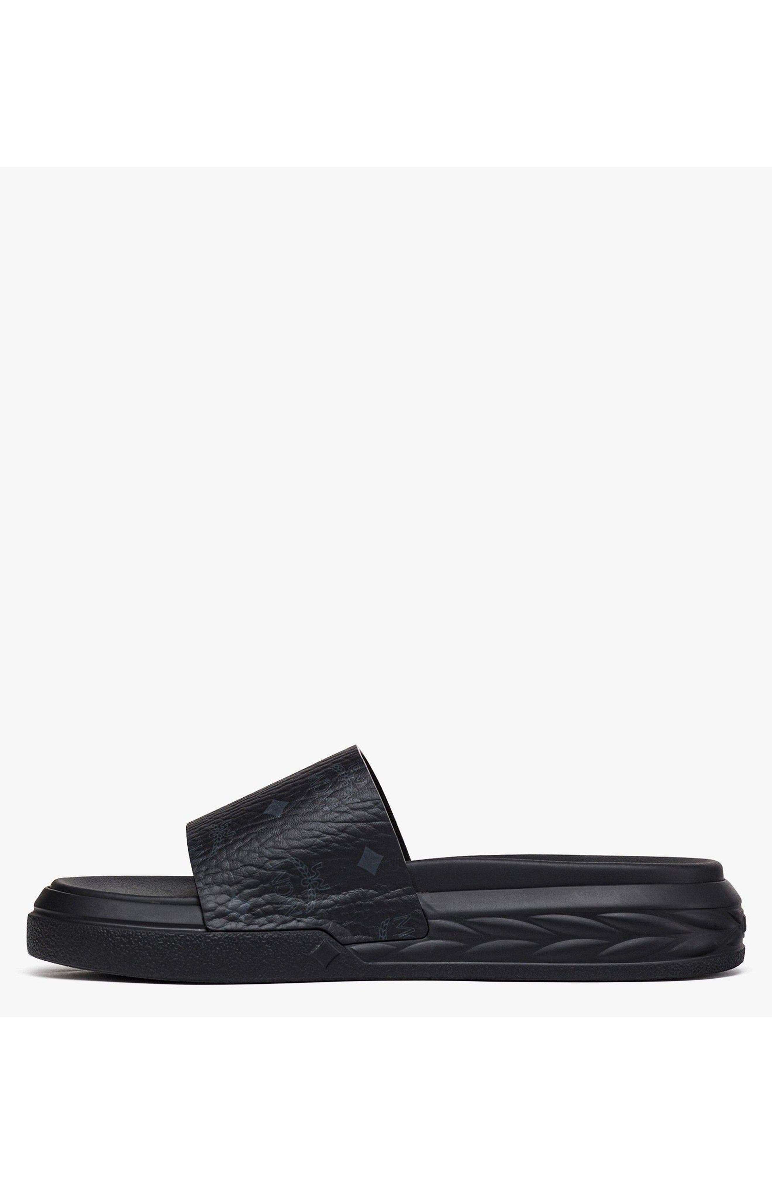 MCM Visetos Slide Sandals, Alternate, color, Black