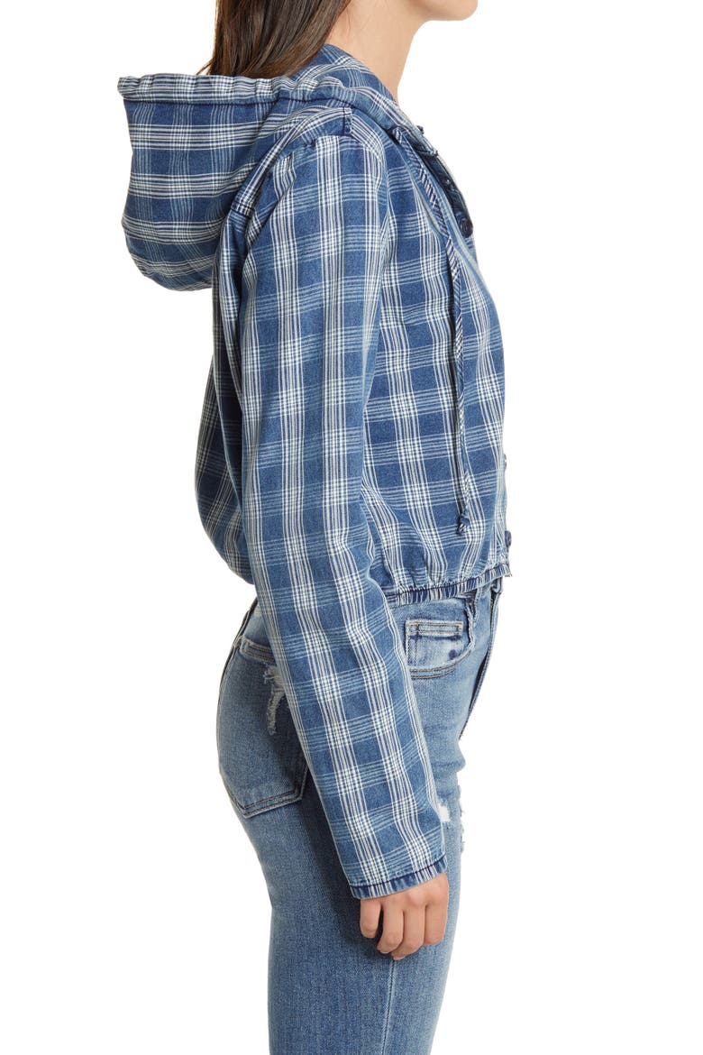 Light Wash Plaid Crop Hoodie, Alternate, color, LT WASH