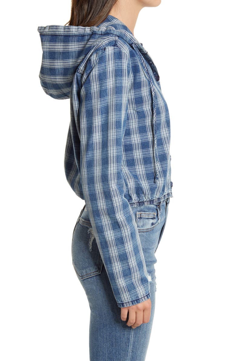 HIDDEN JEANS Light Wash Plaid Crop Hoodie, Alternate, color, Lt Wash