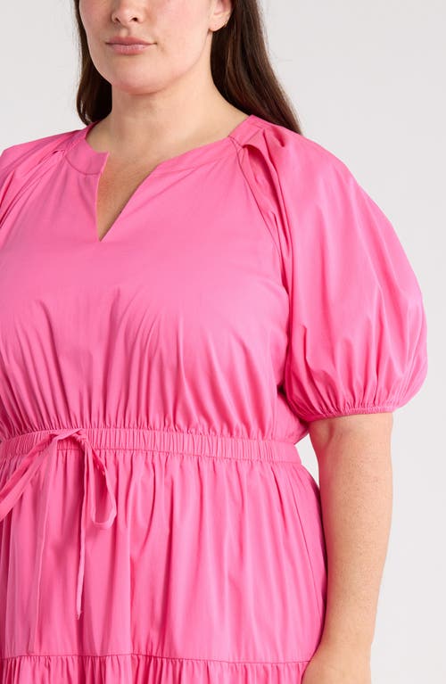 Anne Klein Plus Size Puff-sleeve Tiered Midi Dress In Burgundy