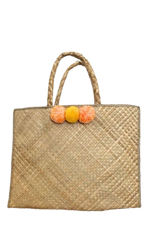 Jennifer Pom Pom Oversized Straw Tote