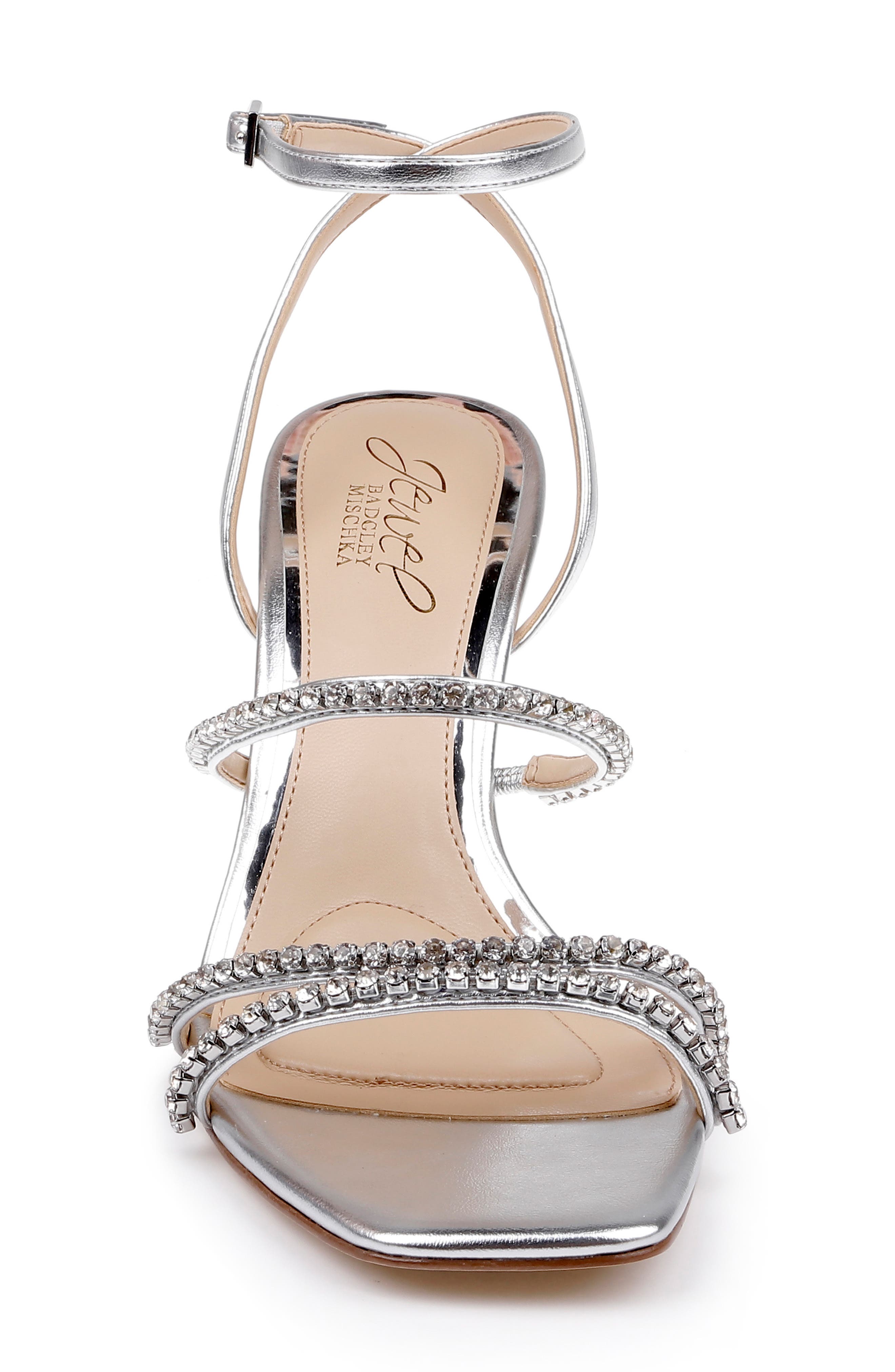 Jewel Badgley Mischka Paulette Ankle Strap Sandal, Alternate, color, Silver Metallic