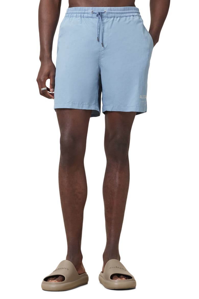 Underground Logo Print Swim Trunks, Main, color, BONDI BLUE