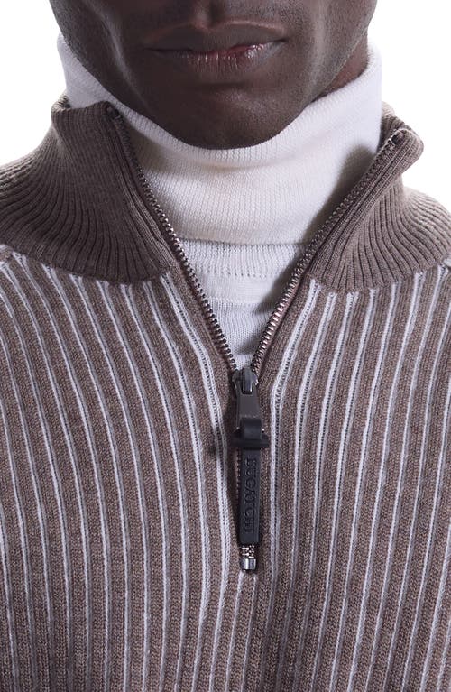 Bugatchi Merino Wool Quarter Zip Polo Sweater In Brown