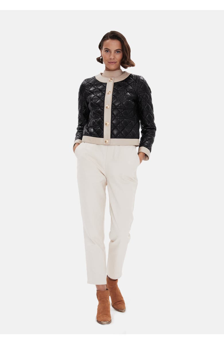 Furniq UK Helena Leather Jacket, Main, color, Black With Beige Trim