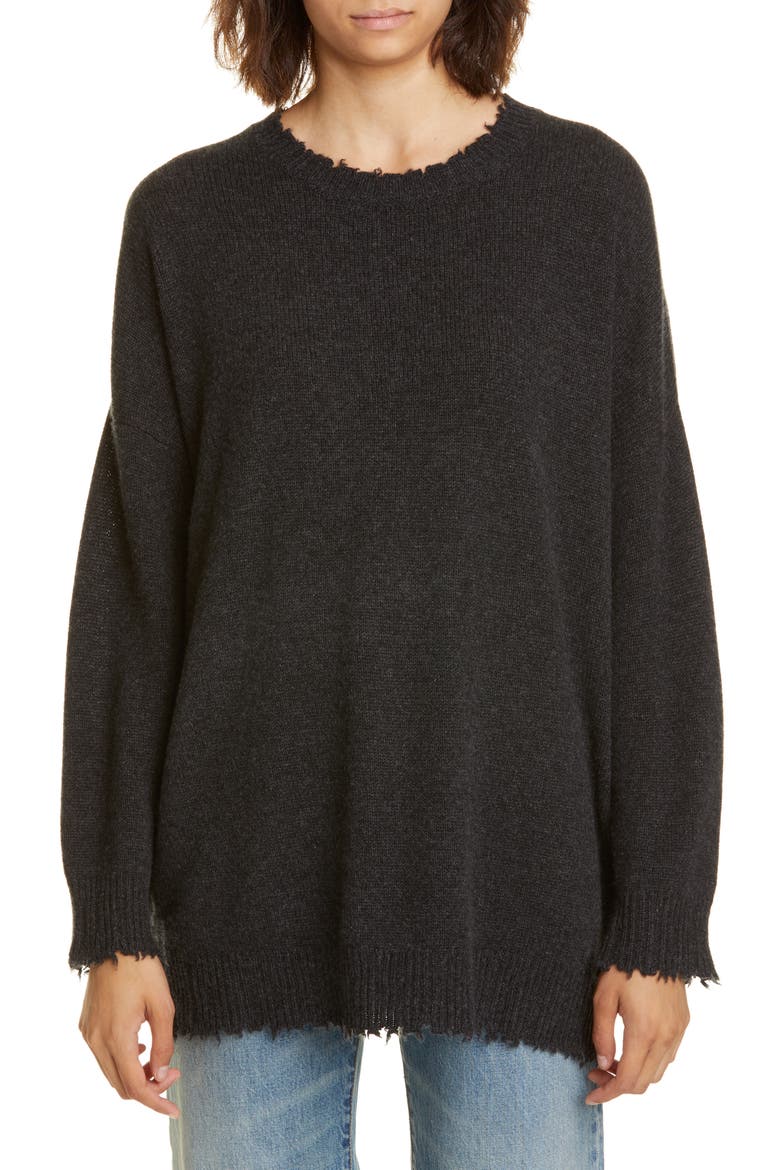 Distressed Cashmere Boyfriend Sweater, Main, color, CHARCOAL