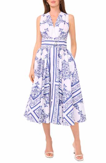 CeCe Sleeveless Belted Cotton Midi Dress