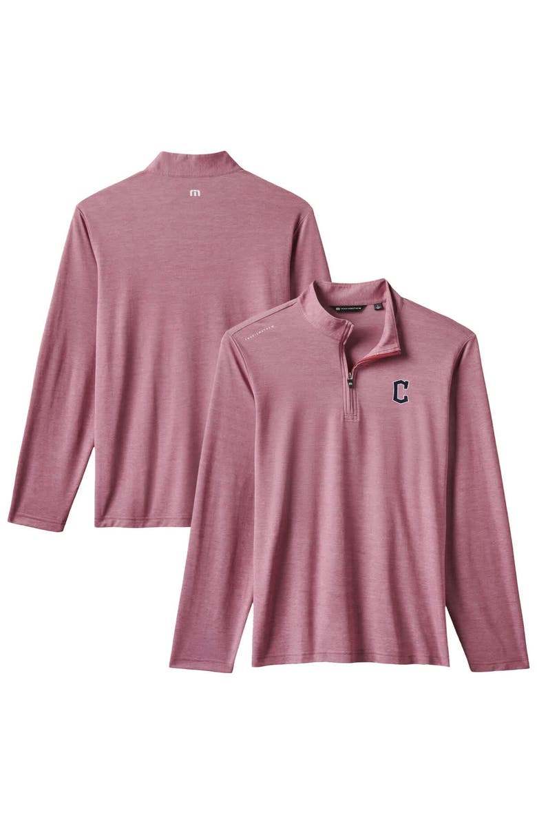 TravisMathew Men's TravisMathew  Red Cleveland Guardians Time to Tailgate Tri-Blend Quarter-Zip Pullover, Alternate, color, 