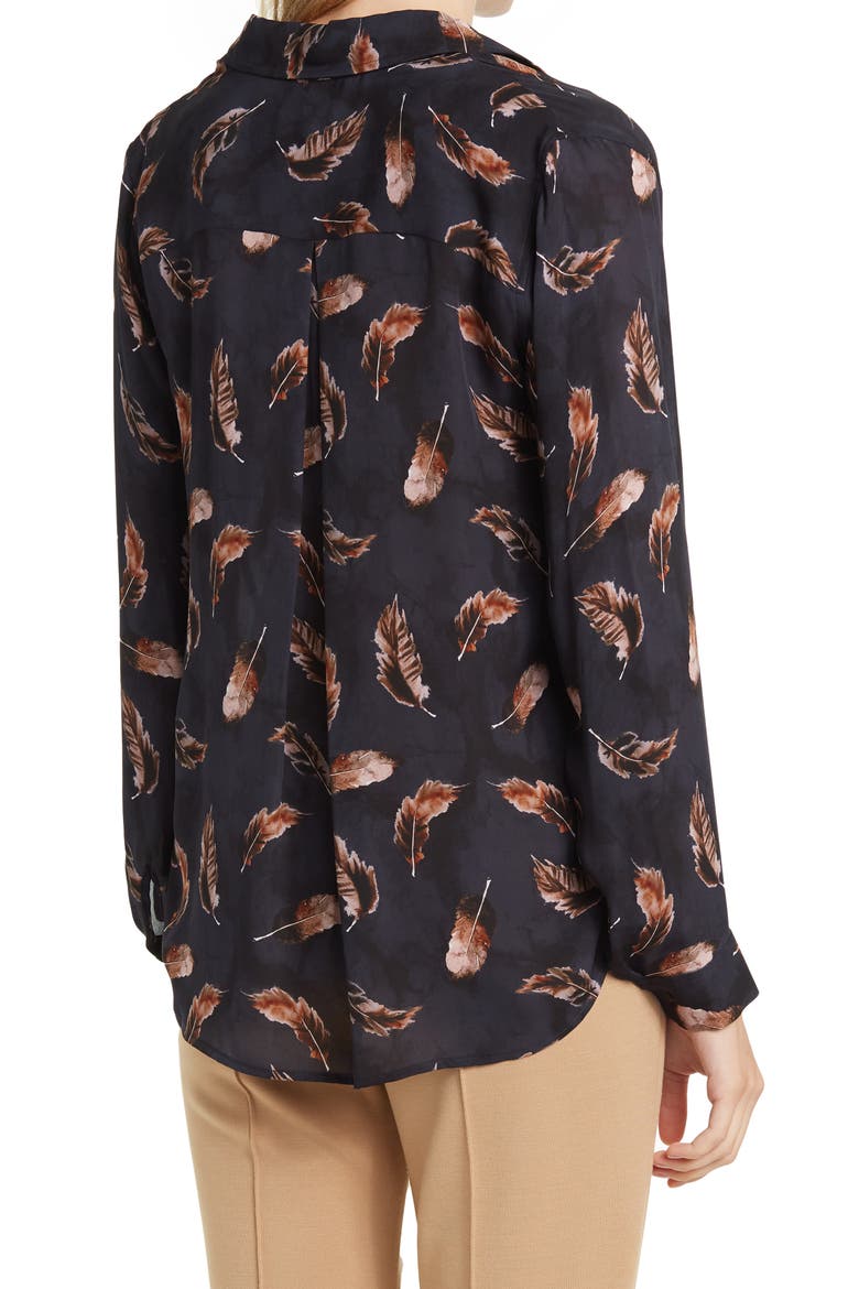 Collared Nina Long Sleeve Blouse, Alternate, color, MIDNIGHT MULTI FEATHERS