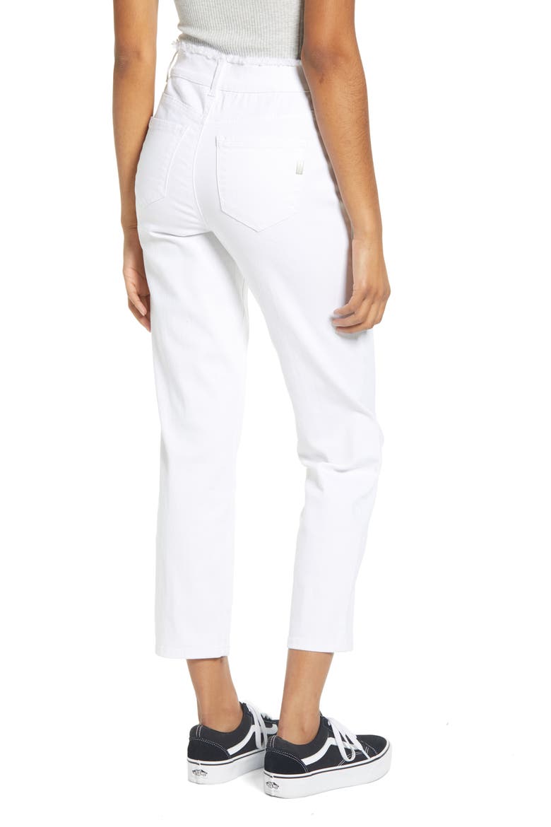 Fray Waist Ankle Straight Leg Jeans, Alternate, color, WHITE