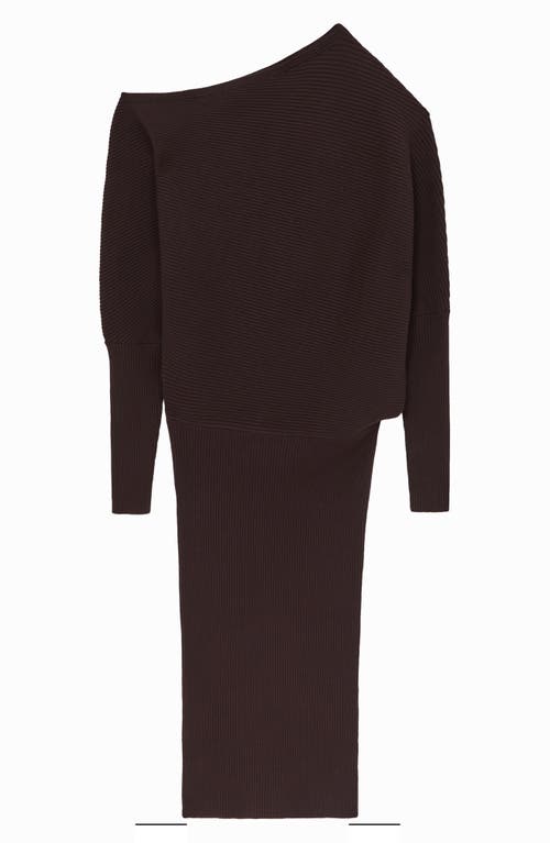 Reiss Lara Off The Shoulder Long Sleeve Sweater Dress In Brown