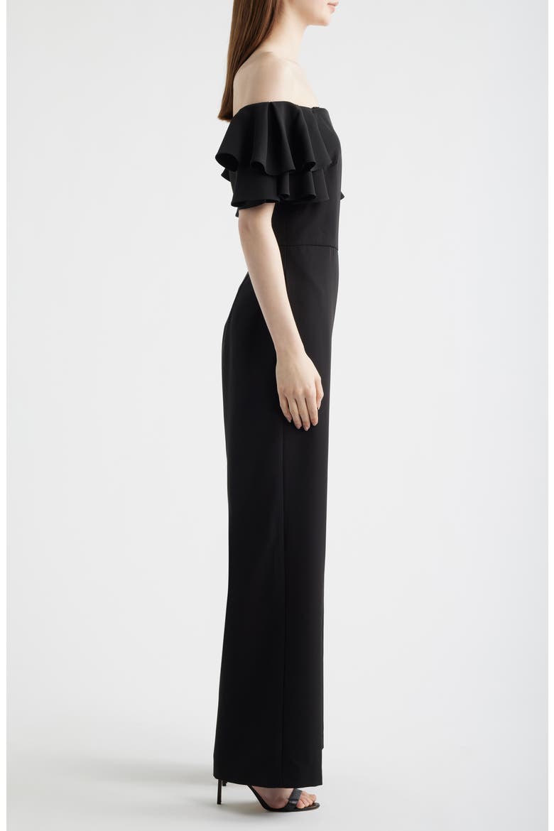 Ruffle Sleeve Off the Shoulder Jumpsuit, Alternate, color, BLACK