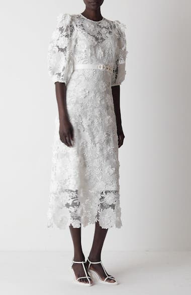 Zimmermann Halliday Floral Belted Lace Midi Dress | Nordstrom