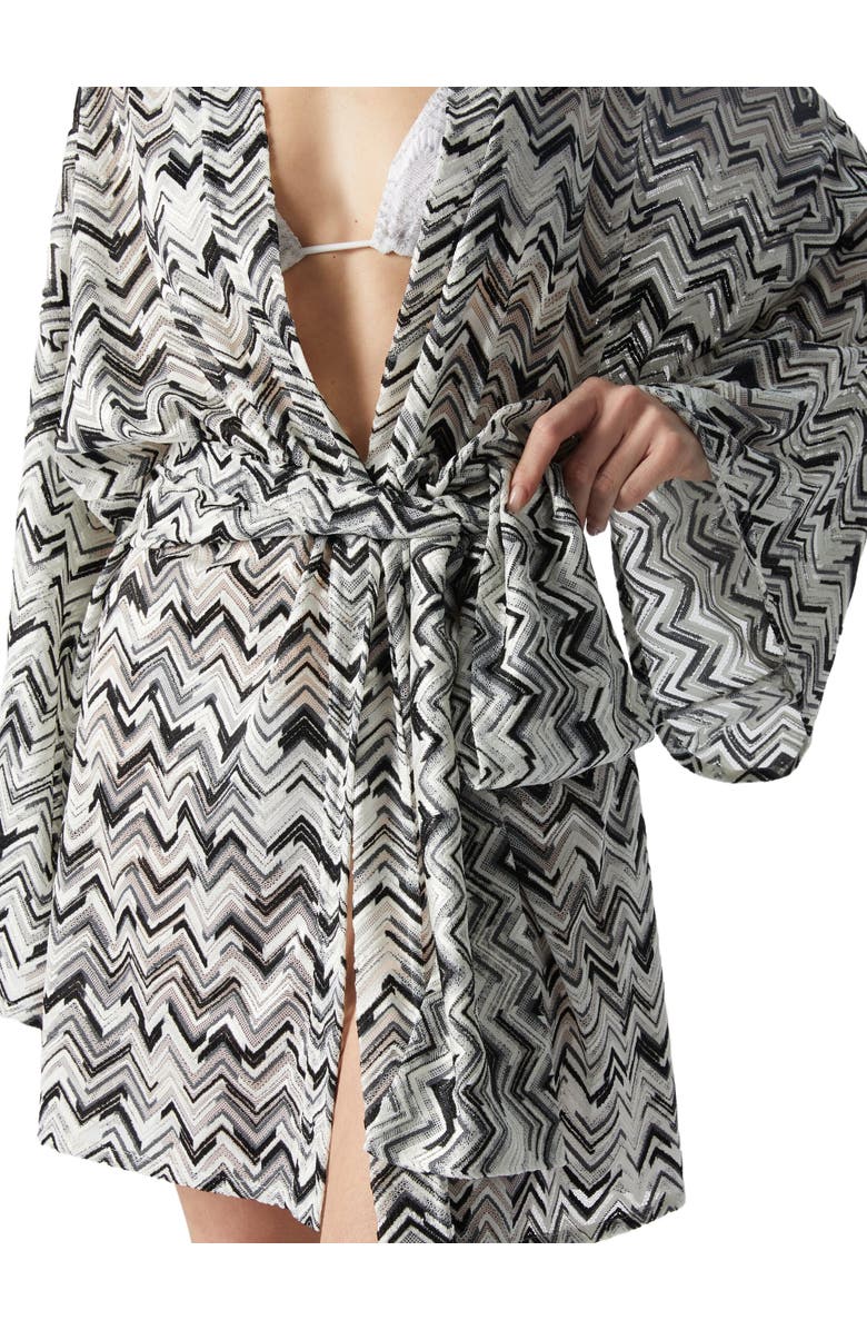 Missoni Slub Zigzag Viscose-blend Cover-up Kimono With Belt, Alternate, color, Black