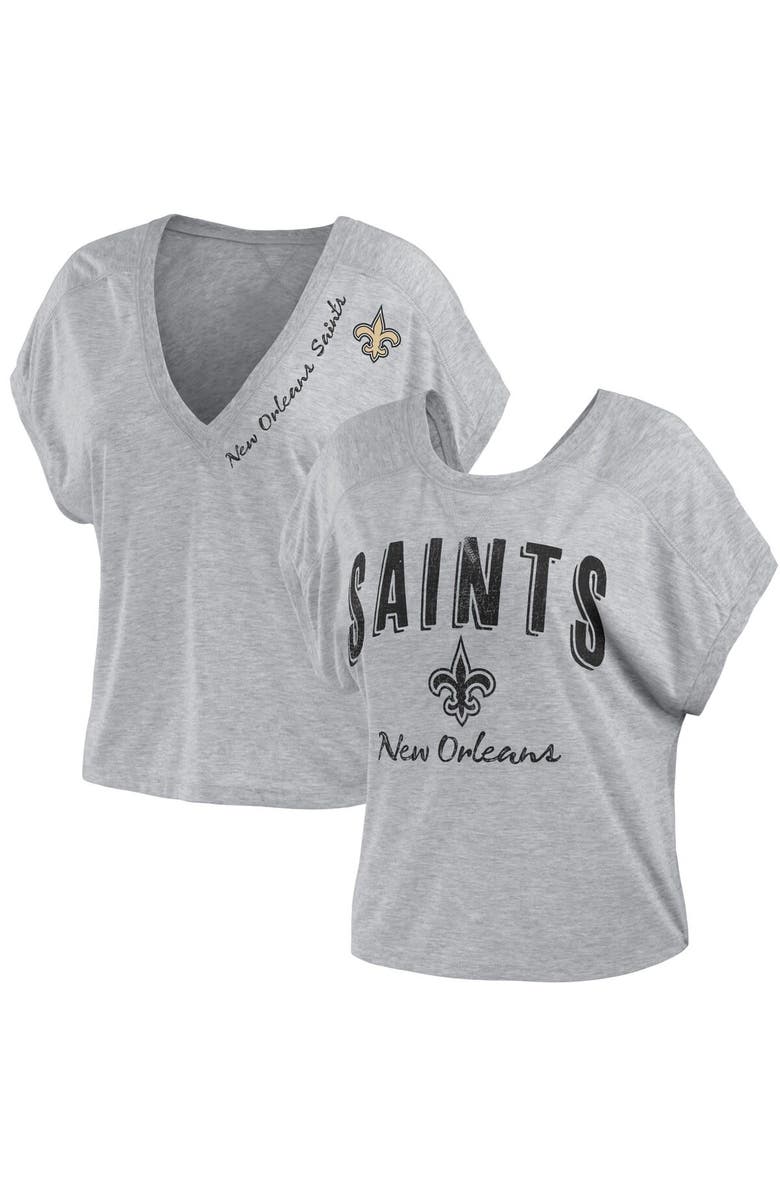 WEAR by Erin Andrews Women's WEAR by Erin Andrews Heather Gray New Orleans Saints Reversible T-Shirt, Main, color, 