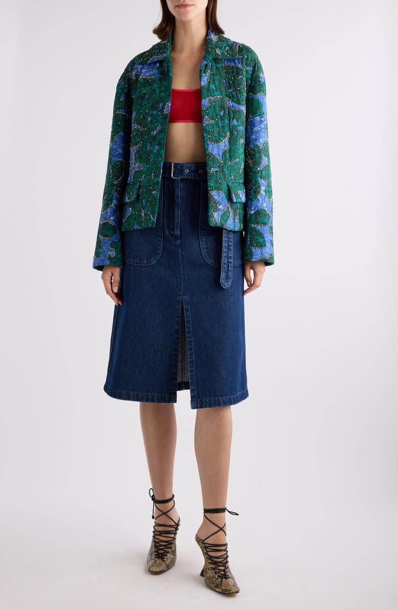 Dries Van Noten Embellished Open Front Jacket, Alternate, color, Malachite
