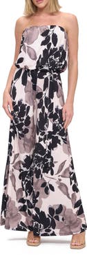 O.L. Printed Strapless Wide Leg Jumpsuit