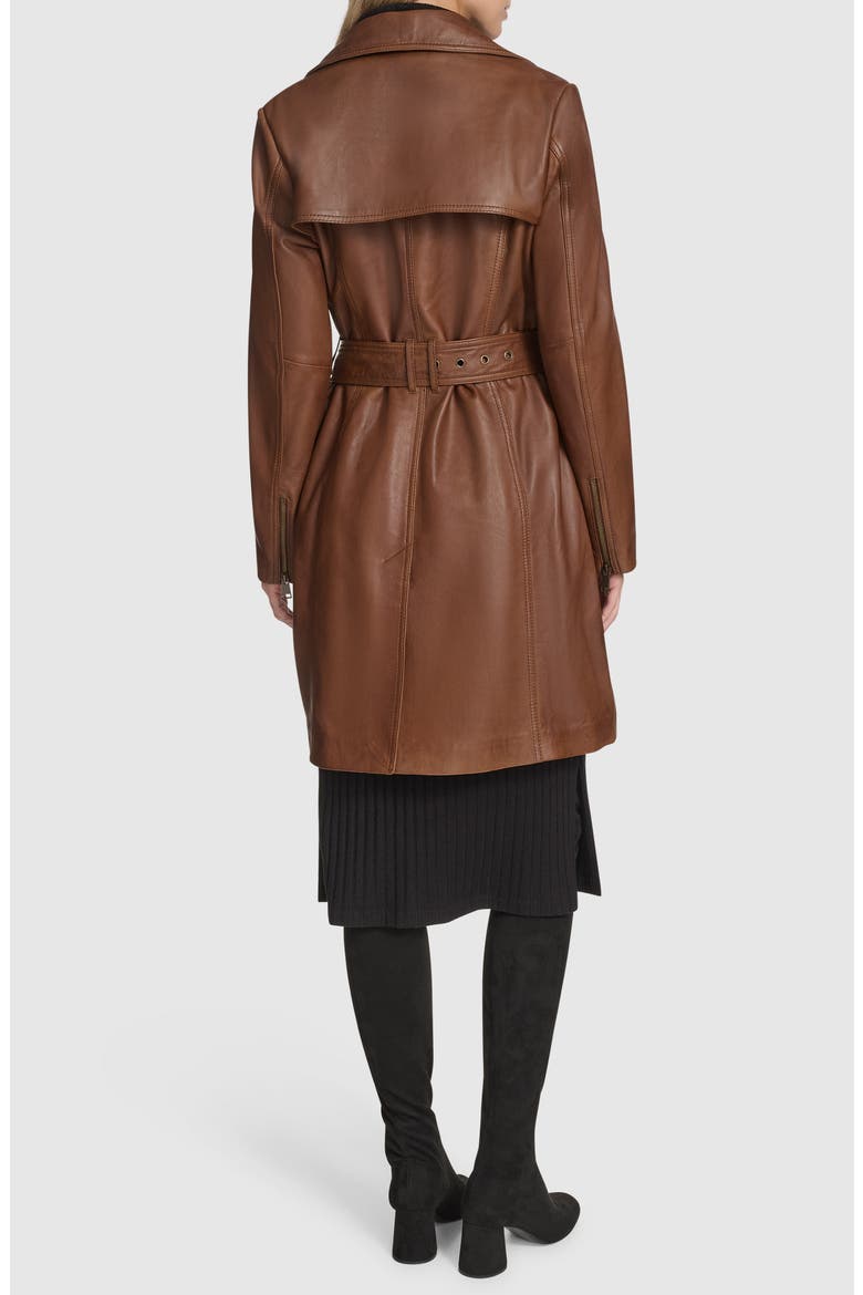 Jacqui Leather Trench Coat, Alternate, color, COGNAC