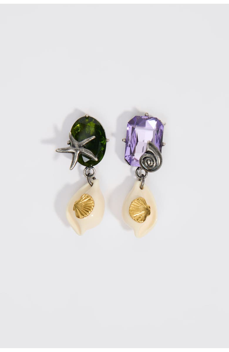 Bimba y Lola Crystals And Pearl Earrings With Seashells, Main, color, Ivory