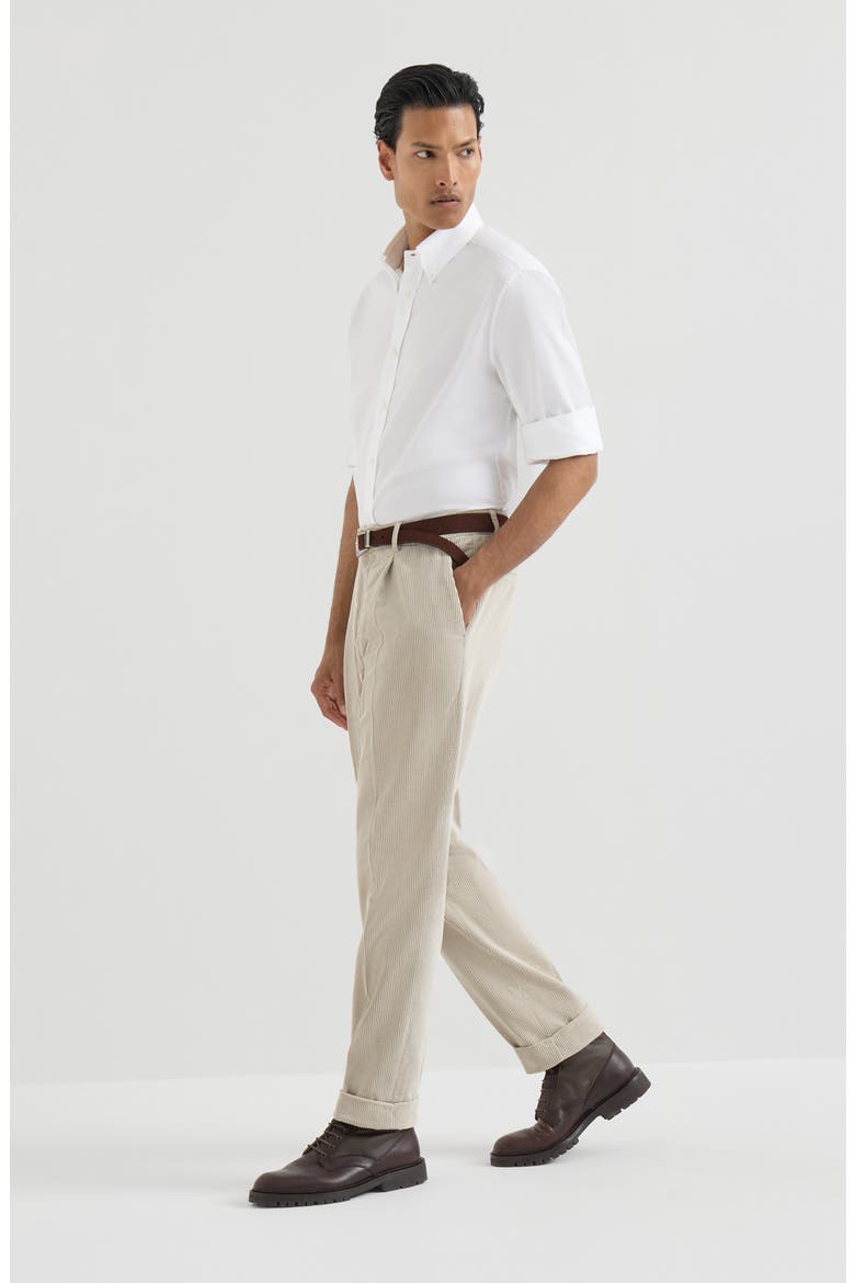 Garment-dyed trousers in cotton corduroy with pleat, Alternate, color, White
