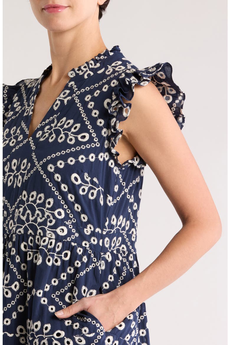 Flutter Sleeve Cotton Eyelet Minidress, Alternate, color, NAVY EYELET