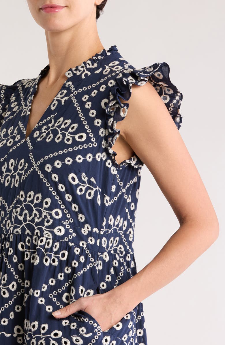 GIBSONLOOK Flutter Sleeve Cotton Eyelet Minidress, Alternate, color, Navy Eyelet