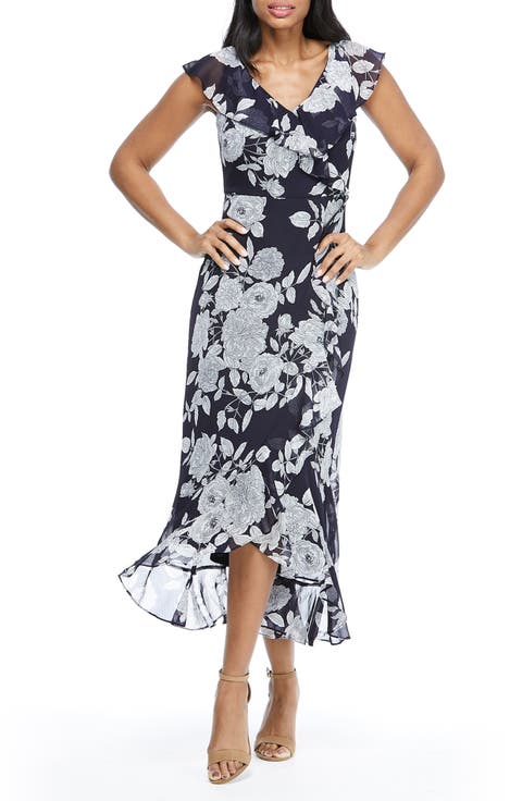 Floral Ruffle Sleeveless Faux Wrap Maxi Dress
