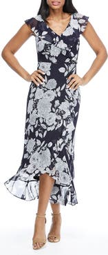 London Times Floral Ruffle Sleeveless Faux Wrap Maxi Dress