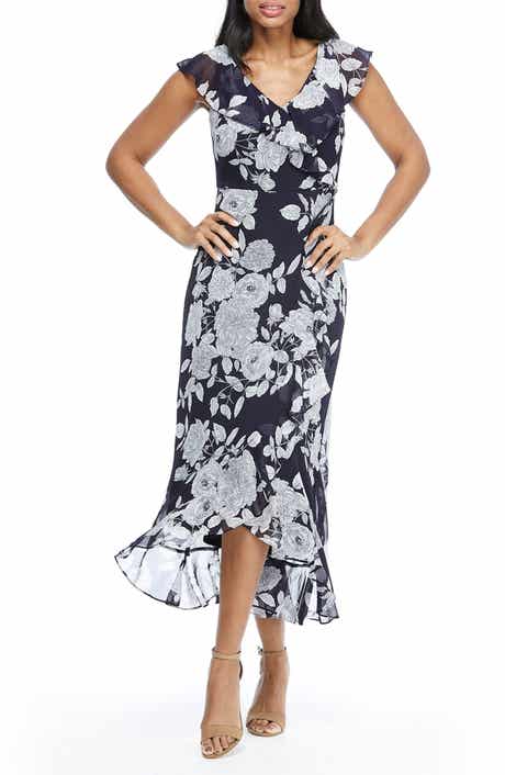 London Times Floral Ruffle Sleeveless Faux Wrap Maxi Dress