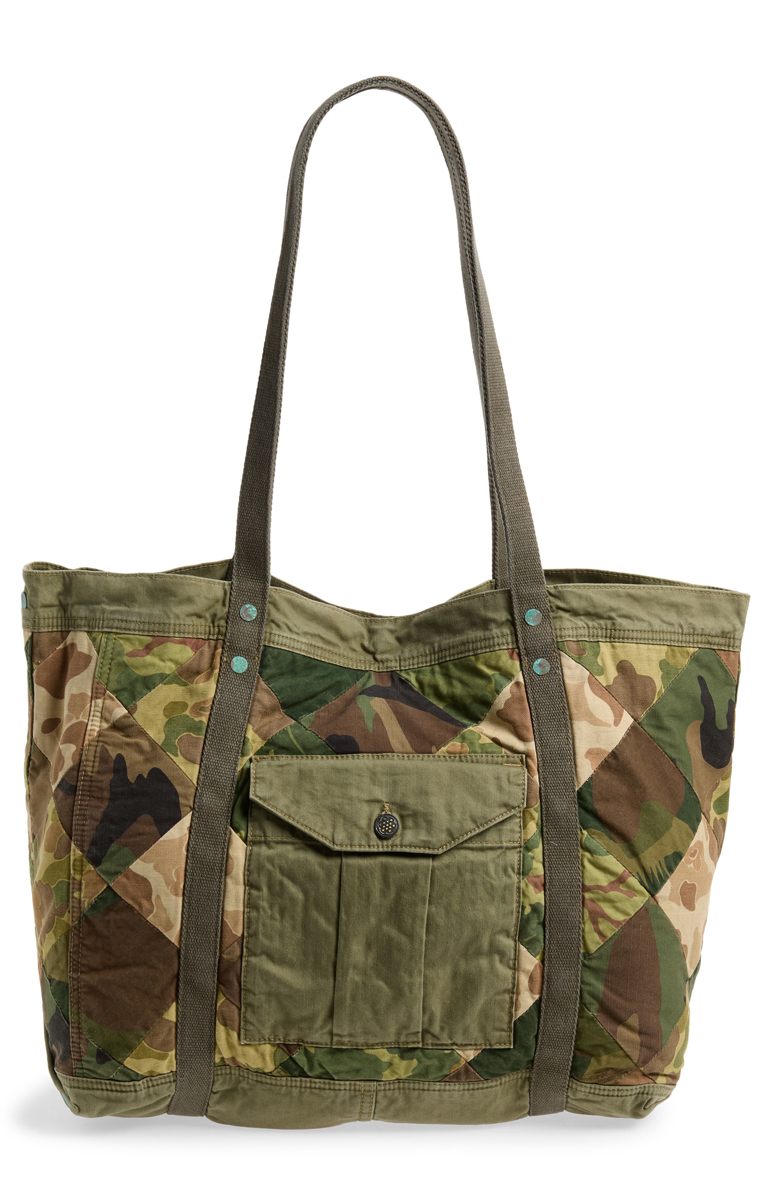 Double RL Patchwork Camo Tote, Main, color, Multi Camo Prints/ Olive Drab